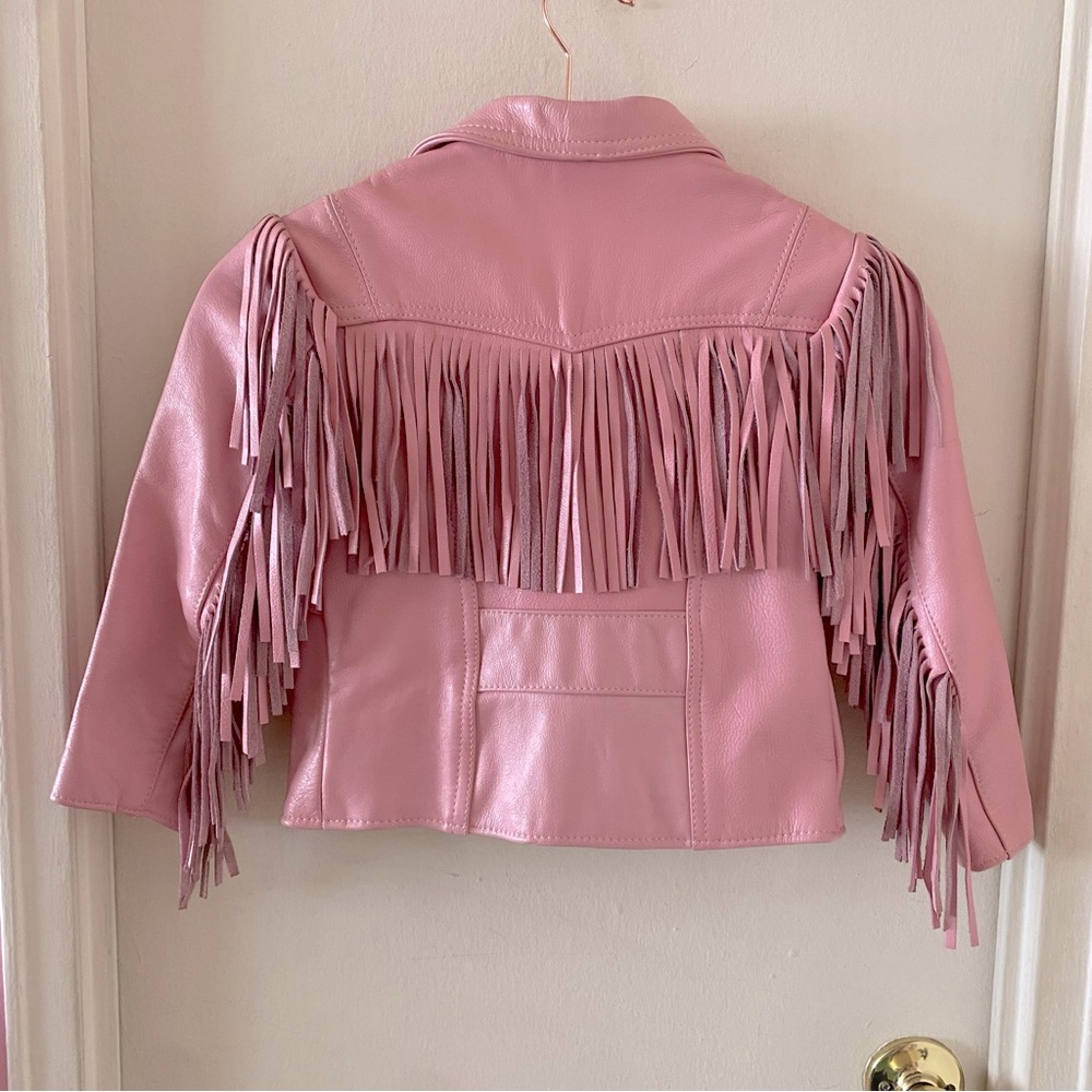 Vintage Kids’ Branded Garments Pink Fringe Leather Jacket - Picture 2 of 6